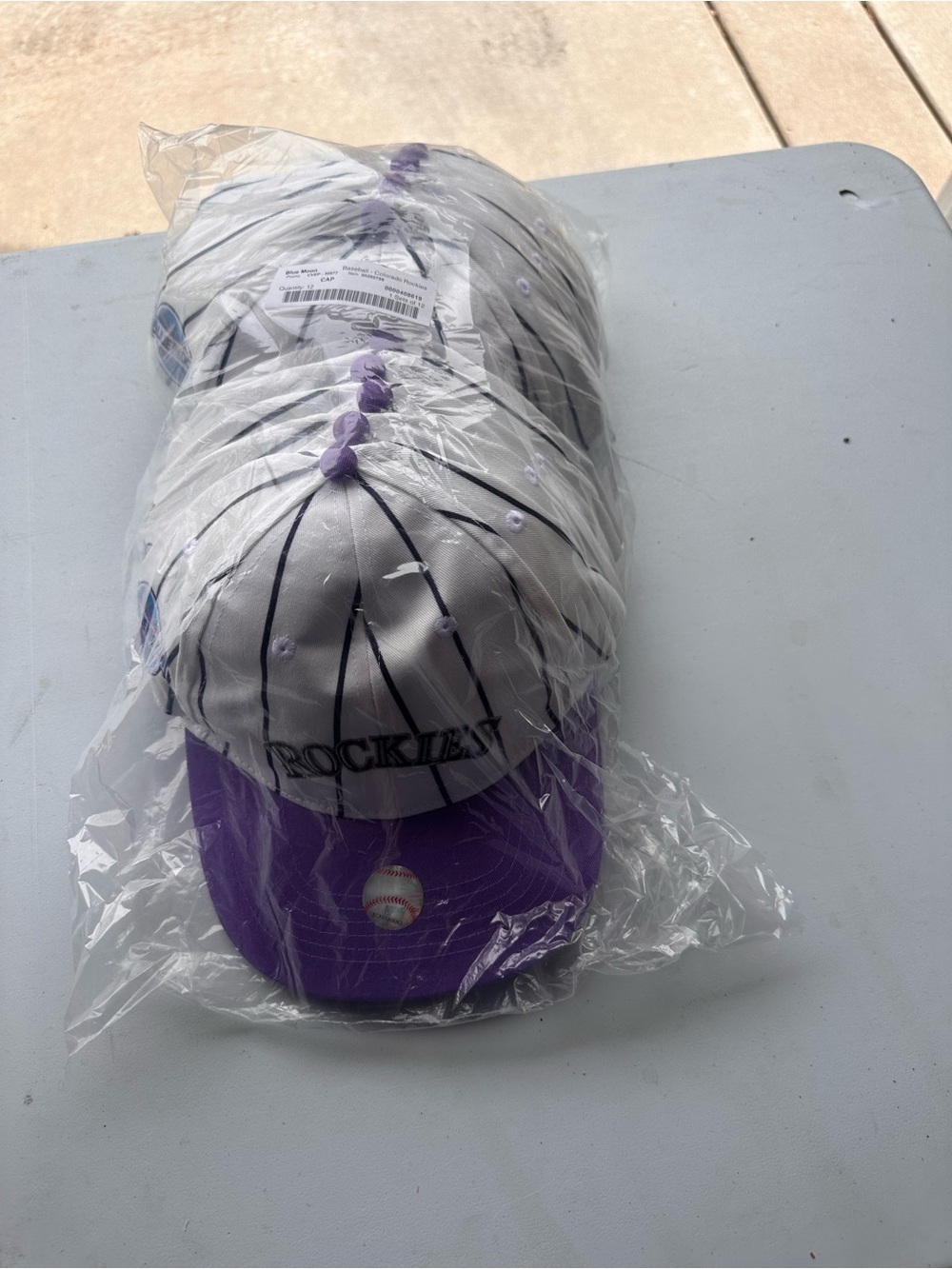 12 Rockies Gray and Purple Pinstripe Baseball Cap with Purple Visor